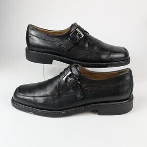 Bruno Magli Mens 9.5 Dress Shoes Monk Strap Black Italian Leather Loafer Buckle